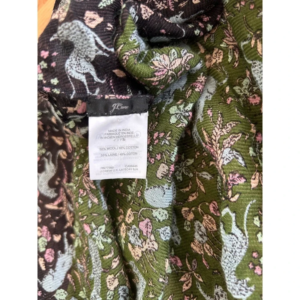 J.Crew Wool Cotton Woodland Leopard Whimsical Dark Academia Large Wrap Scarf